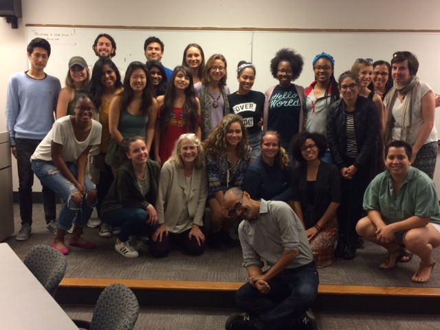 Prof. Stolley with her students and author Junot Diaz during his visit to Emory University